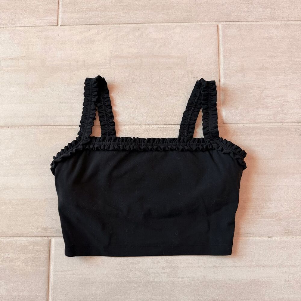 YPB studioFLEX Abercrombie Scrunchie Strap Cropped Tank Black Yoga Pilates S
